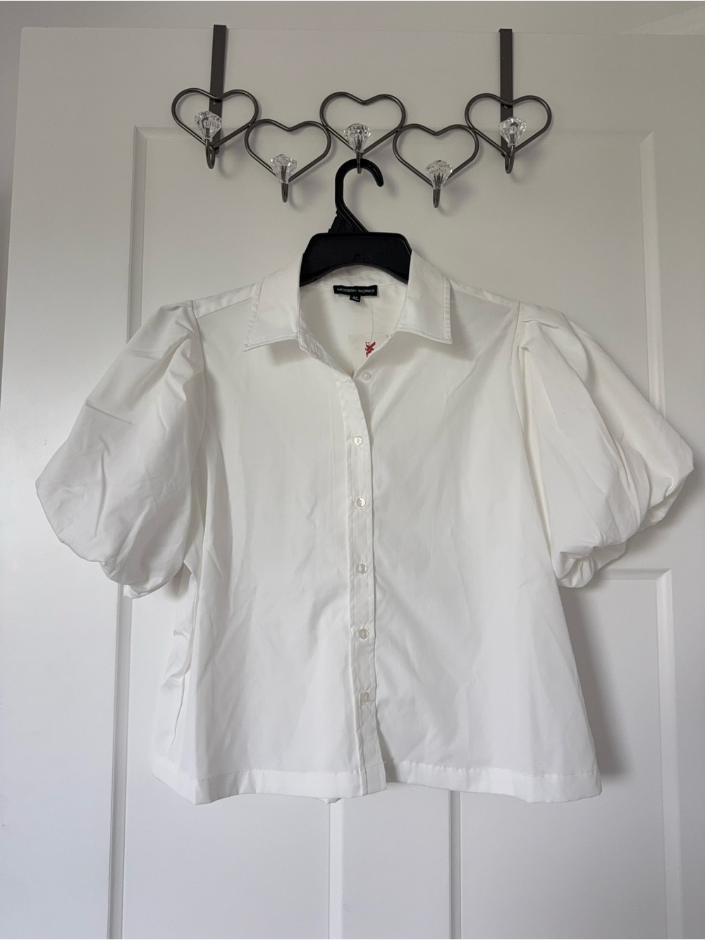 White Puff-Sleeve Button-Down Shirt - Women